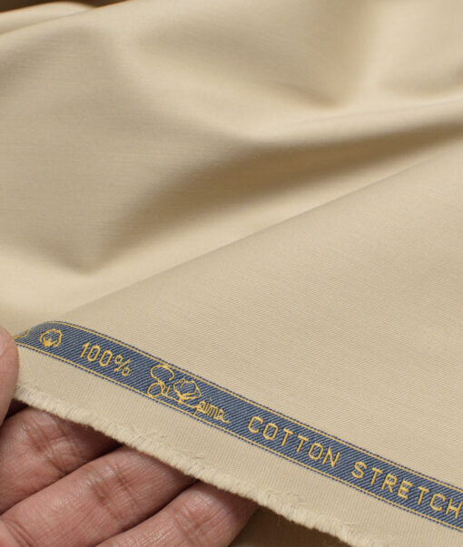 Vercelli italy  Solids Supima Cotton Stretchable Suiting Fabric (Sunset Beige)
