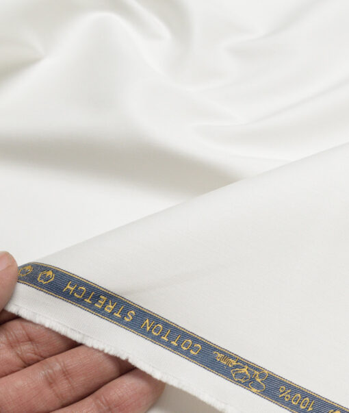 Vercelli italy  Solids Supima Cotton Stretchable Suiting Fabric (White)