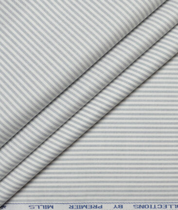 Premier Mills  Cotton Striped Shirting Fabric (White & Grey)