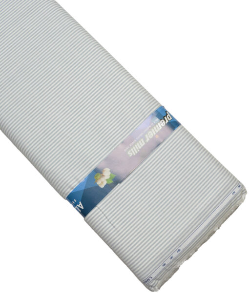 Premier Mills  Cotton Striped Shirting Fabric (White & Grey)