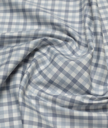 Premier Mills  Giza Cotton Checks Shirting Fabric (White & Grey)