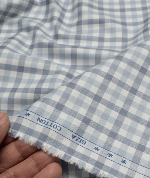 Premier Mills  Giza Cotton Checks Shirting Fabric (White & Grey)