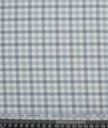 Premier Mills  Giza Cotton Checks Shirting Fabric (White & Grey)