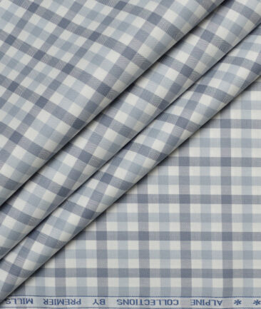Premier Mills  Giza Cotton Checks Shirting Fabric (White & Grey)