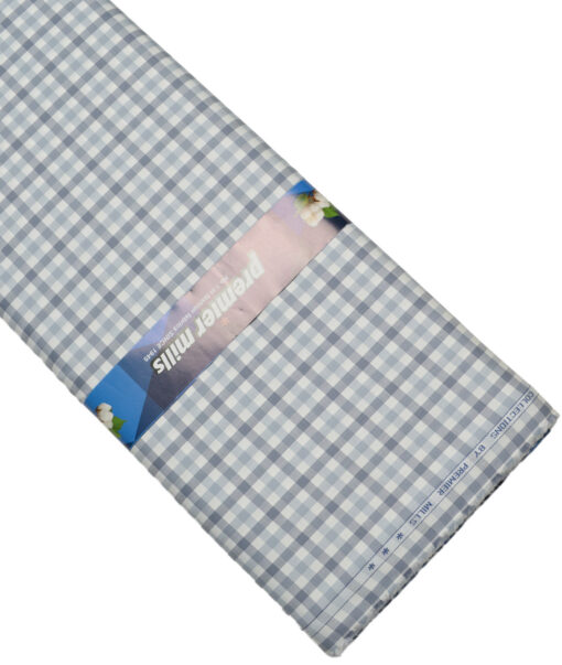 Premier Mills  Giza Cotton Checks Shirting Fabric (White & Grey)