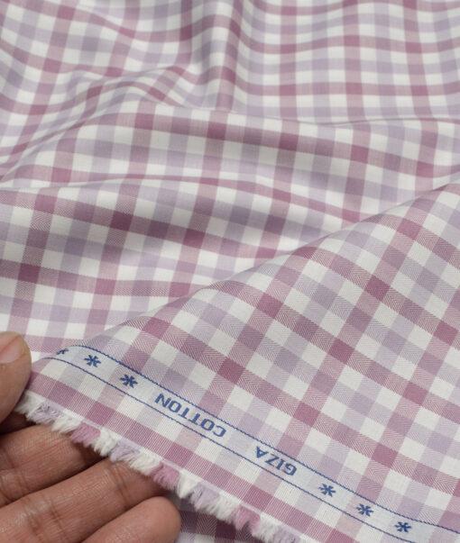 Premier Mills  Giza Cotton Checks Shirting Fabric (White & Onion Purple)