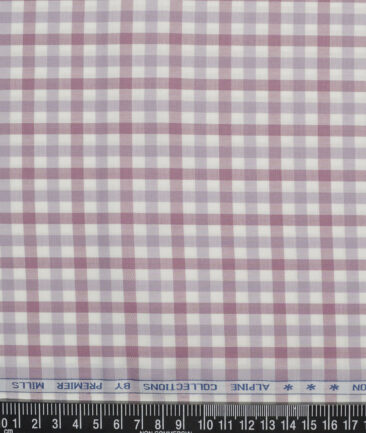 Premier Mills  Giza Cotton Checks Shirting Fabric (White & Onion Purple)