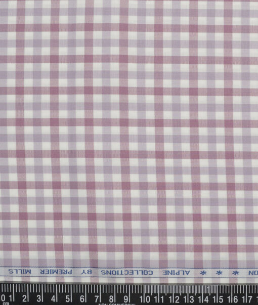 Premier Mills  Giza Cotton Checks Shirting Fabric (White & Onion Purple)
