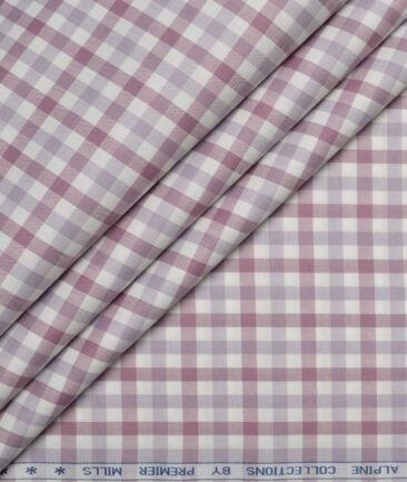 Premier Mills  Giza Cotton Checks Shirting Fabric (White & Onion Purple)