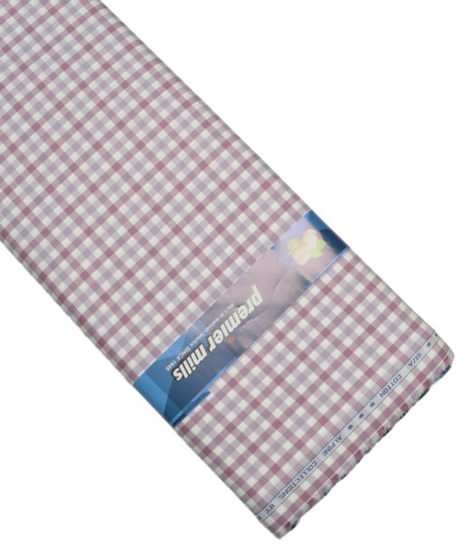 Premier Mills  Giza Cotton Checks Shirting Fabric (White & Onion Purple)