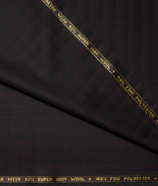Raymond Exotic Super 100's Checks 52% Merino Wool Stretchable Suiting Fabric (Black & Wine)