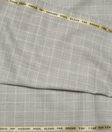 Raymond Super 90's Checks 25% Merino Wool Suiting Fabric (Light Grey)