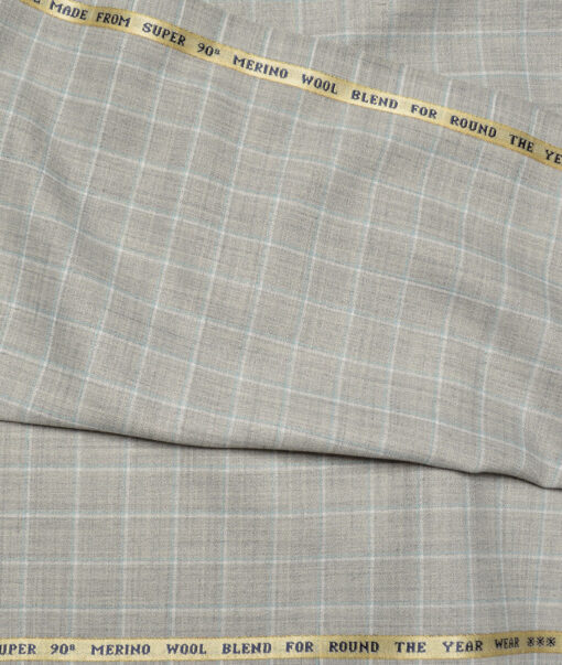 Raymond Super 90's Checks 25% Merino Wool Suiting Fabric (Light Grey)