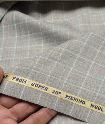 Raymond Super 90's Checks 25% Merino Wool Suiting Fabric (Light Grey)