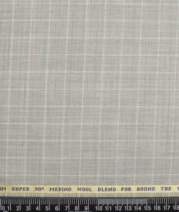 Raymond Super 90's Checks 25% Merino Wool Suiting Fabric (Light Grey)