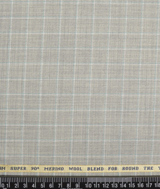 Raymond Super 90's Checks 25% Merino Wool Suiting Fabric (Light Grey)