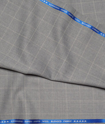 Raymond Super 100's Checks 50% Merino Wool Suiting Fabric (Light Grey)