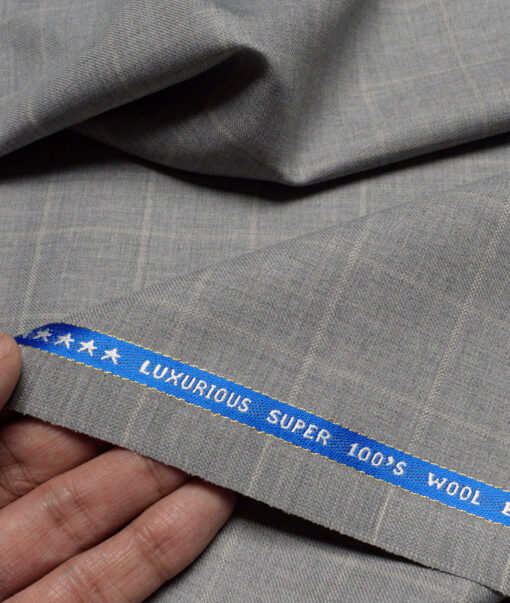 Raymond Super 100's Checks 50% Merino Wool Suiting Fabric (Light Grey)