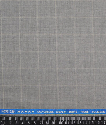 Raymond Super 100's Checks 50% Merino Wool Suiting Fabric (Light Grey)