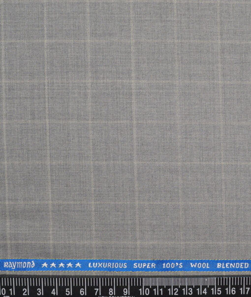 Raymond Super 100's Checks 50% Merino Wool Suiting Fabric (Light Grey)