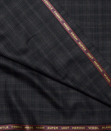 Raymond Super 100's Checks 25% Merino Wool Suiting Fabric (Black & Grey)