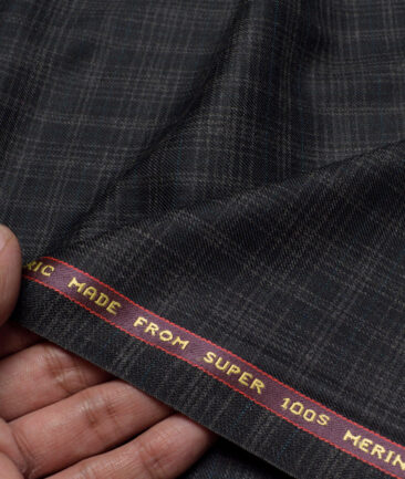 Raymond Super 100's Checks 25% Merino Wool Suiting Fabric (Black & Grey)