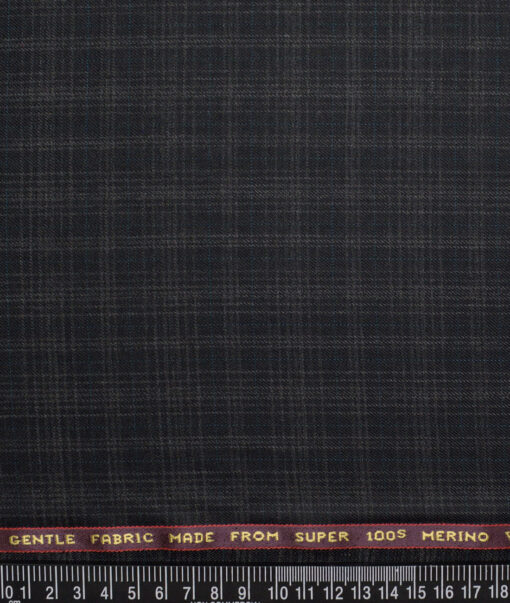 Raymond Super 100's Checks 25% Merino Wool Suiting Fabric (Black & Grey)