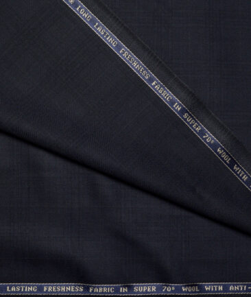 Raymond Super 70's Checks 35% Merino Wool Suiting Fabric (Dark Navy Blue)