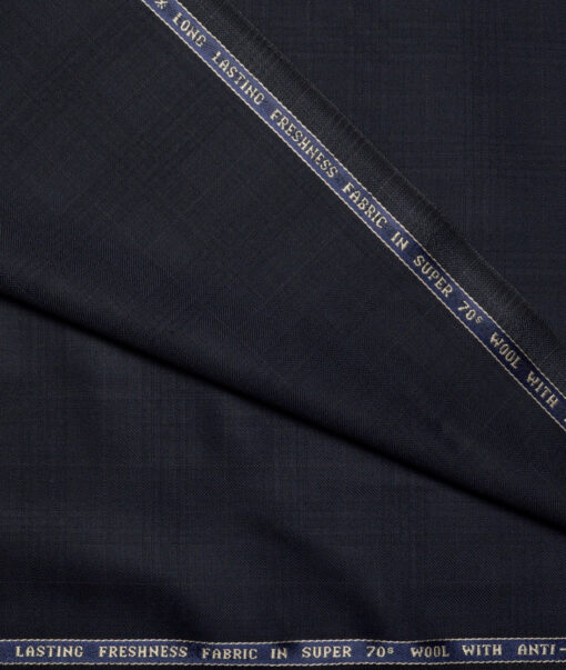Raymond Super 70's Checks 35% Merino Wool Suiting Fabric (Dark Navy Blue)