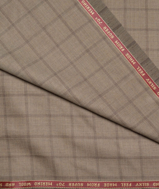 Raymond Super 70's Checks 35% Merino Wool Suiting Fabric (Light Brown)