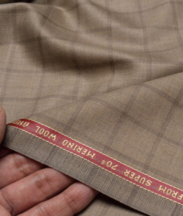 Raymond Super 70's Checks 35% Merino Wool Suiting Fabric (Light Brown)