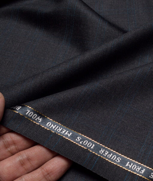 Raymond Super 100's Checks 45% Merino Wool Suiting Fabric (Dark Grey)