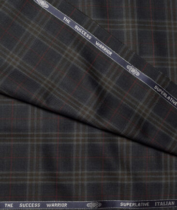 Spaadaa Super 130's Checks 50% Merino Wool Suiting Fabric (Dark Grey)