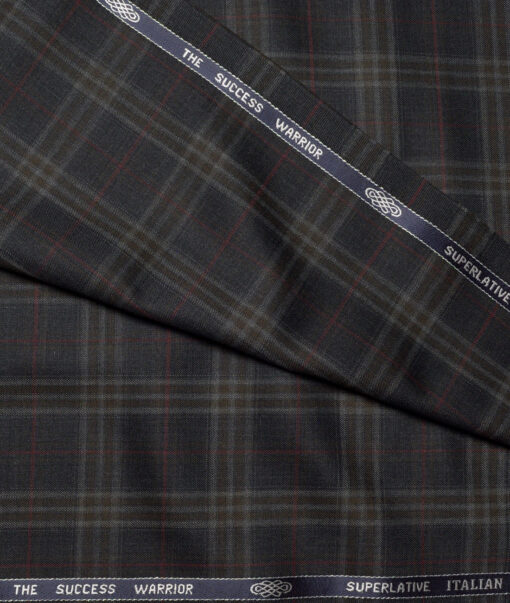 Spaadaa Super 130's Checks 50% Merino Wool Suiting Fabric (Dark Grey)