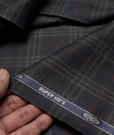 Spaadaa Super 130's Checks 50% Merino Wool Suiting Fabric (Dark Grey)