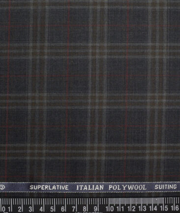 Spaadaa Super 130's Checks 50% Merino Wool Suiting Fabric (Dark Grey)