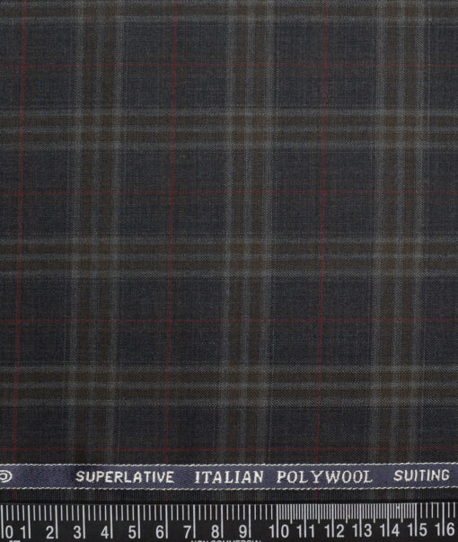Spaadaa Super 130's Checks 50% Merino Wool Suiting Fabric (Dark Grey)