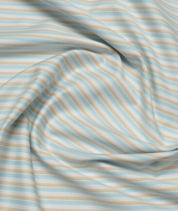 Soktas  Giza Cotton Striped Shirting Fabric (White & Brown)