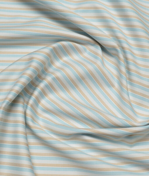 Soktas  Giza Cotton Striped Shirting Fabric (White & Brown)