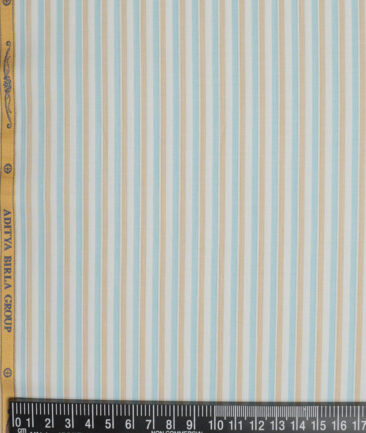 Soktas  Giza Cotton Striped Shirting Fabric (White & Brown)
