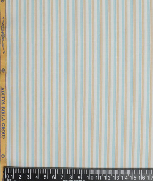 Soktas  Giza Cotton Striped Shirting Fabric (White & Brown)