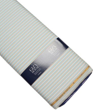 Soktas  Giza Cotton Striped Shirting Fabric (White & Brown)