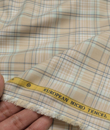 Soktas  Cotton Tencel Checks Shirting Fabric (Beige)