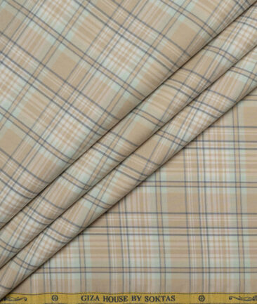 Soktas  Cotton Tencel Checks Shirting Fabric (Beige)