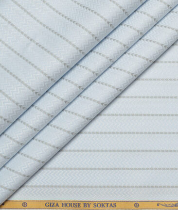 Soktas  Giza Cotton Striped Shirting Fabric (Sky Blue)