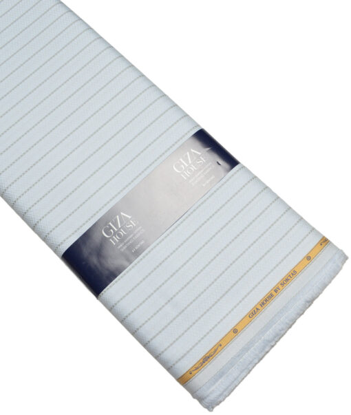 Soktas  Giza Cotton Striped Shirting Fabric (Sky Blue)