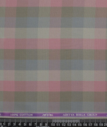Soktas  Giza Cotton Checks Shirting Fabric (Grey & Pink)