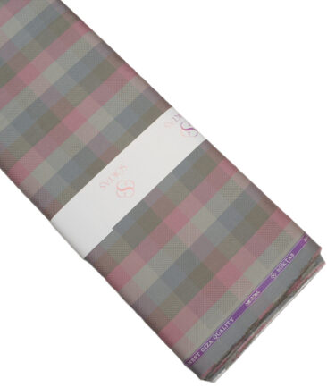 Soktas  Giza Cotton Checks Shirting Fabric (Grey & Pink)
