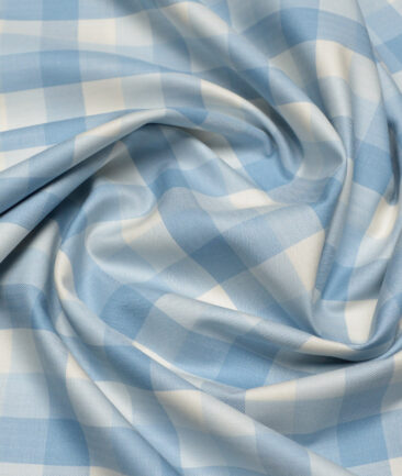 Tresca by Arvind  Cotton Checks Shirting Fabric (Cream & Blue)