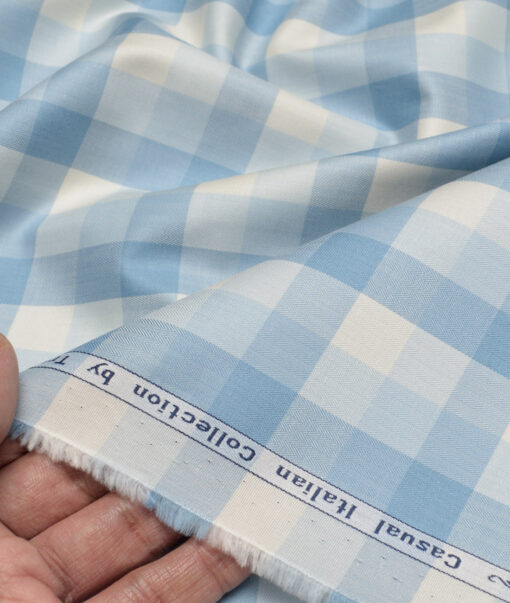 Tresca by Arvind  Cotton Checks Shirting Fabric (Cream & Blue)